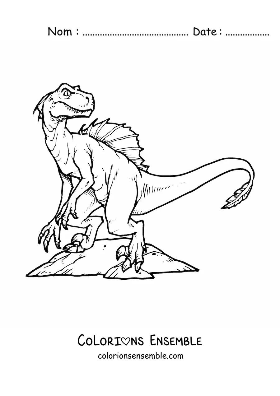 Image à colorier d’un vélociraptor effrayant