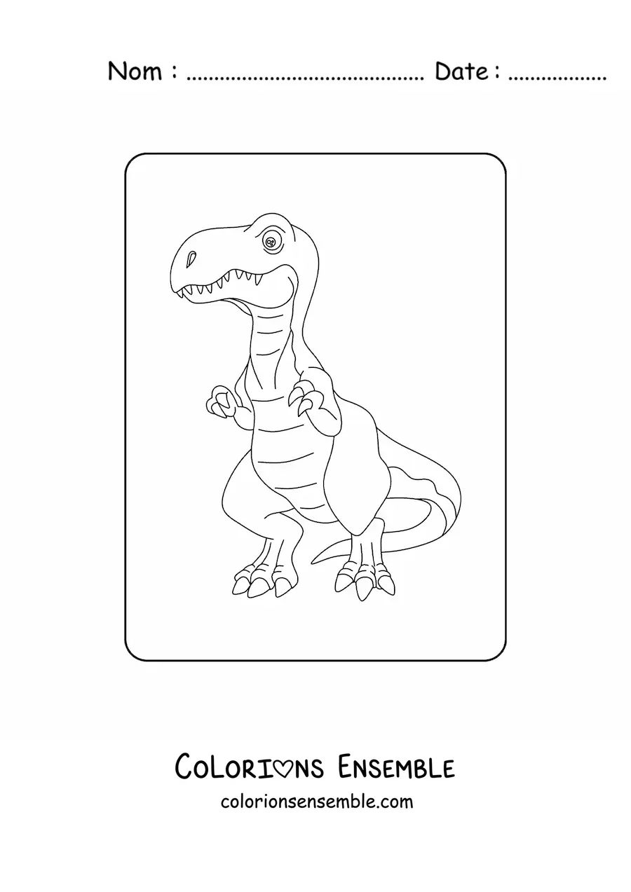 Image à colorier d’un grand vélociraptor rigolo