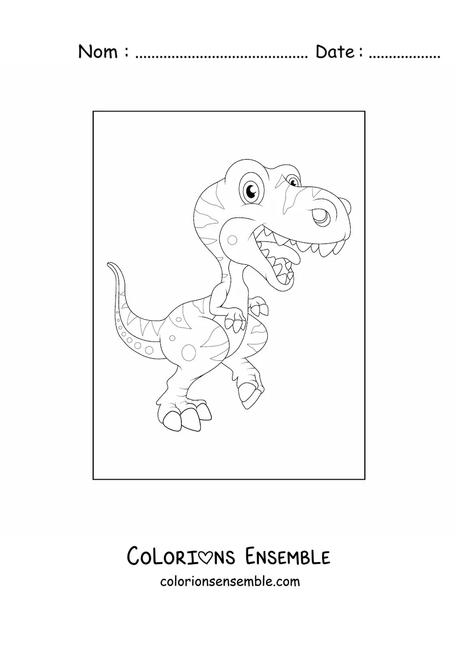 Image à colorier d’un mignon dinosaure carnivore rigolo