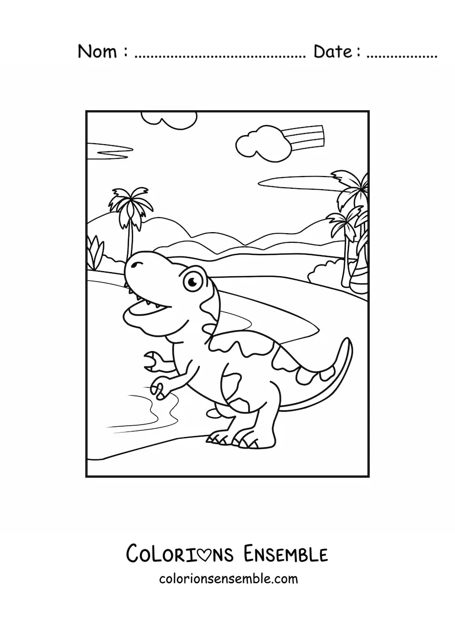 Image à colorier d’un petit bébé dinosaure carnivore