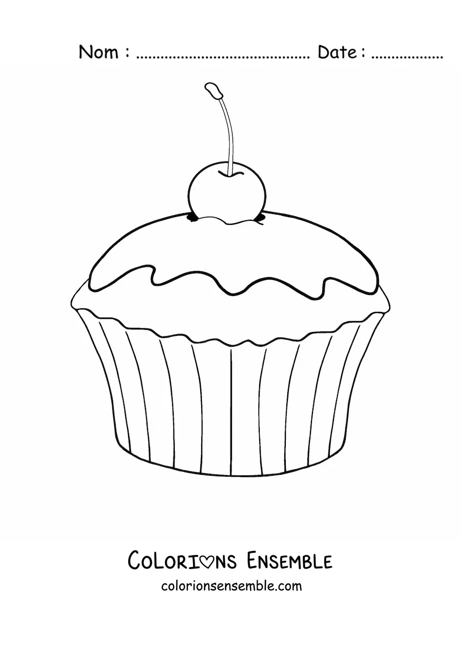 Image à colorier d'un cupcake avec une cerise dessus