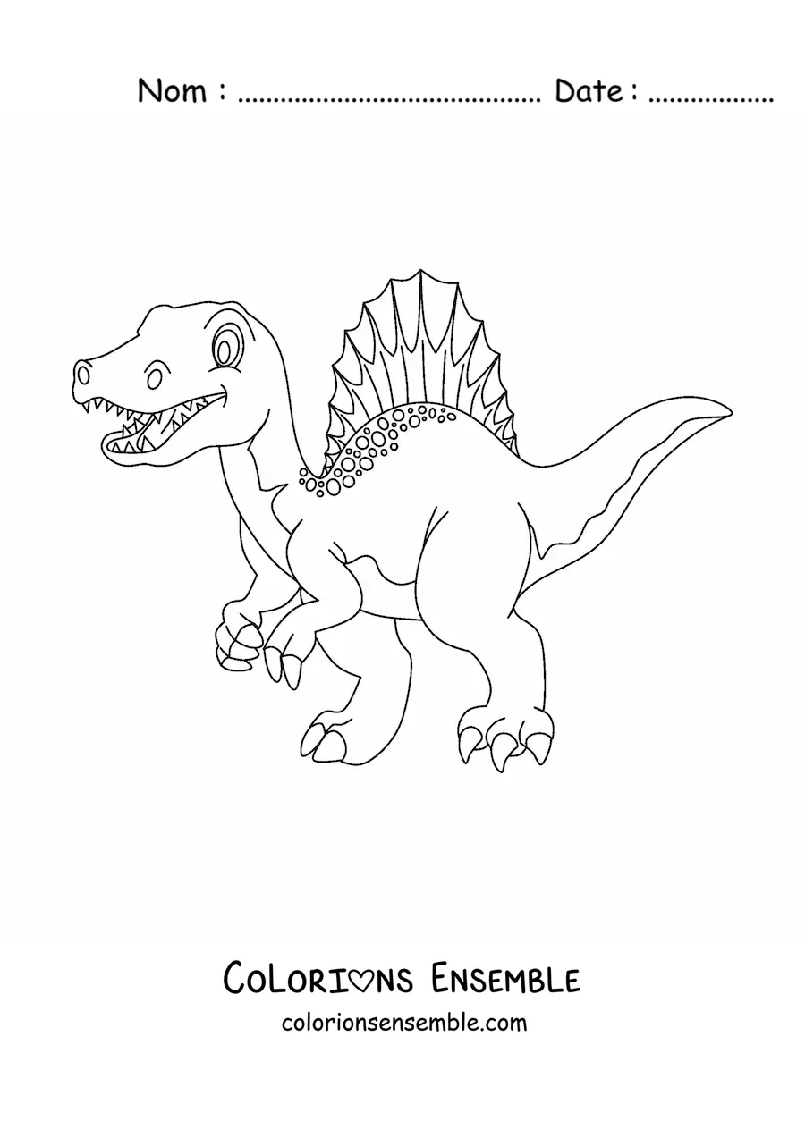 Image à colorier d’un grand dinosaure carnivore rigolo