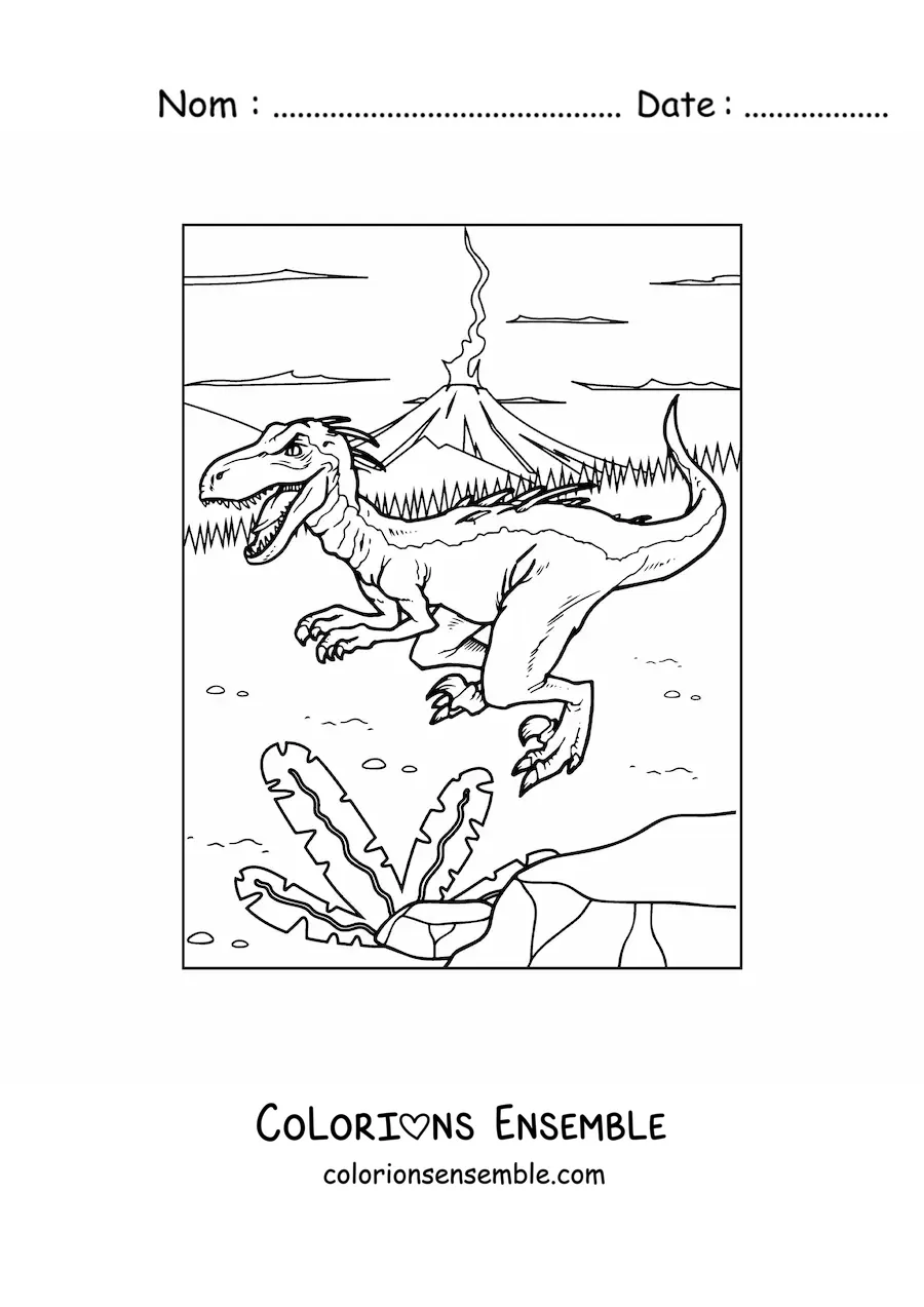Image à colorier d’un petit dinosaure carnivore dangereux