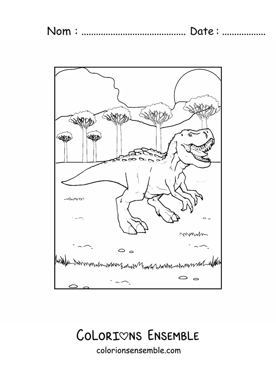 Image à colorier d’un dinosaure carnivore dangereux qui rugit