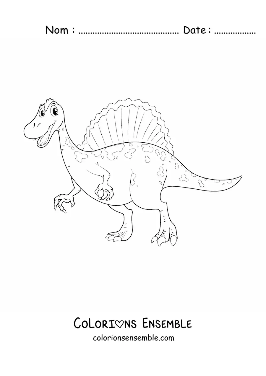 Image à colorier d’un dinosaure carnivore rigolo qui sourit