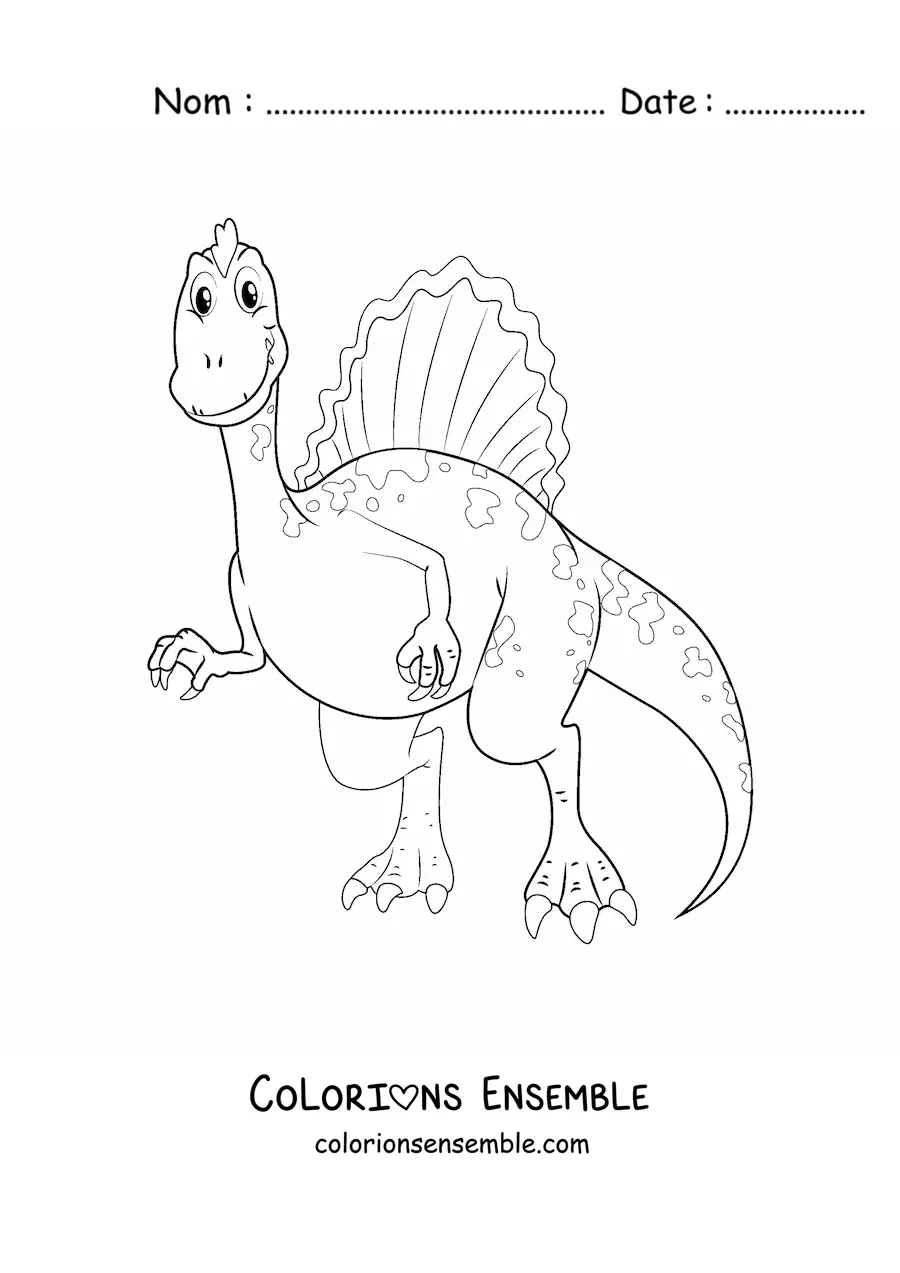 Image à colorier facile d’un dinosaure carnivore rigolo