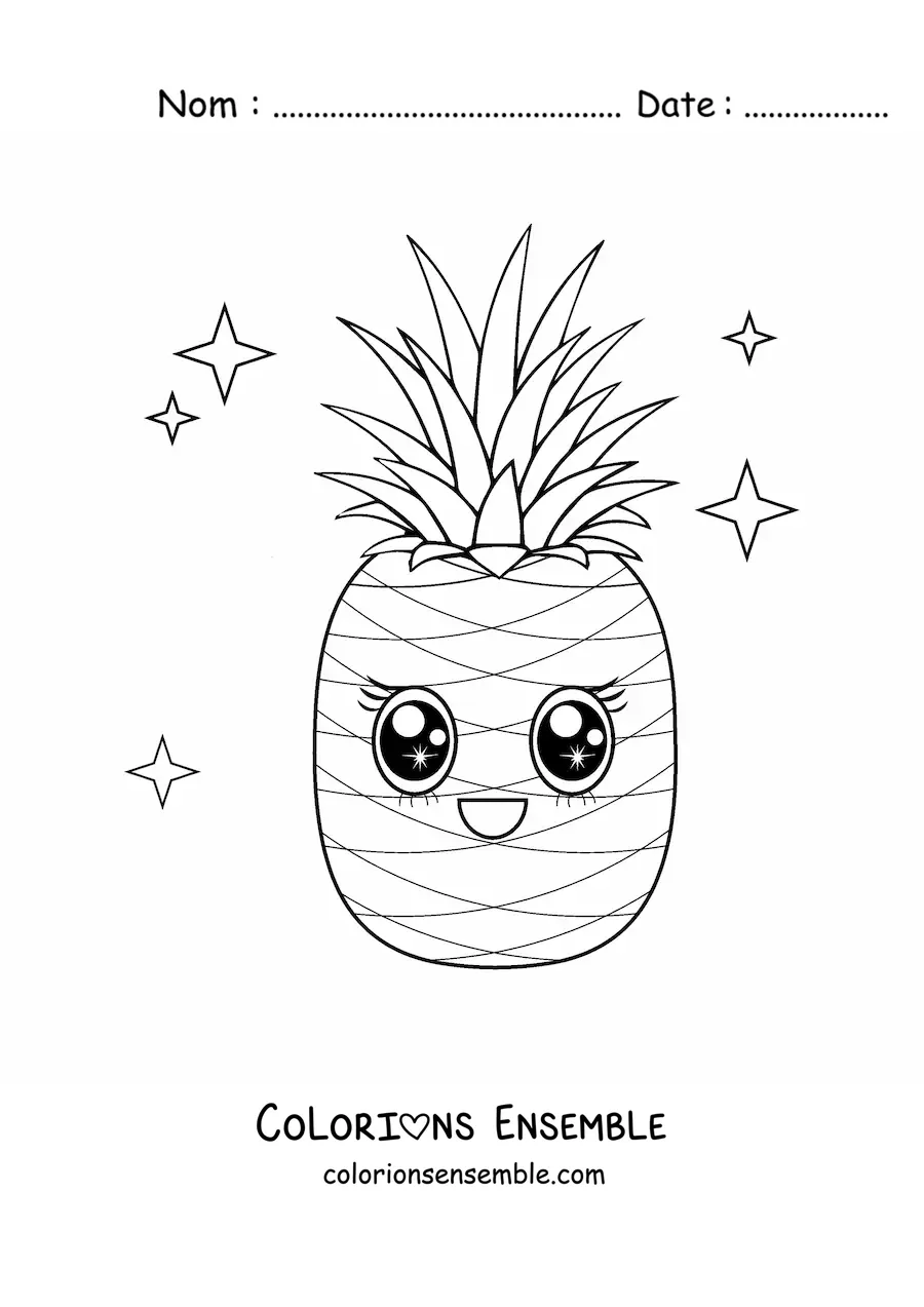 Image à colorier d’un grand ananas kawaii