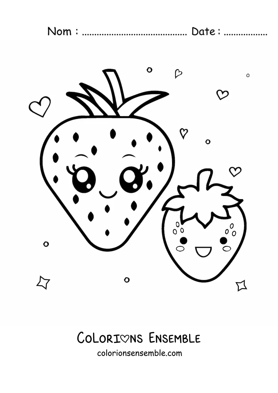 Image à colorier de grandes fraises kawaii