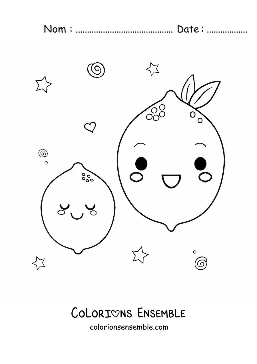 Image à colorier de grands citrons kawaii