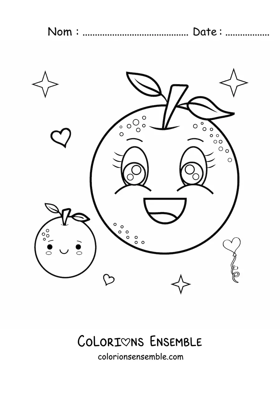 Image à colorier de grandes oranges kawaii