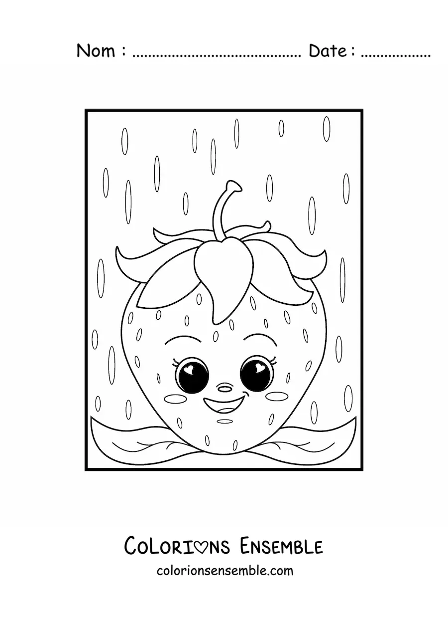 Image à colorier d’une fraise kawaii rigolote