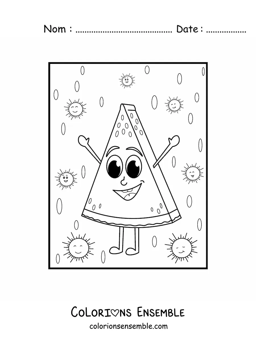 Image à colorier d’une tranche de pastèque kawaii rigolote