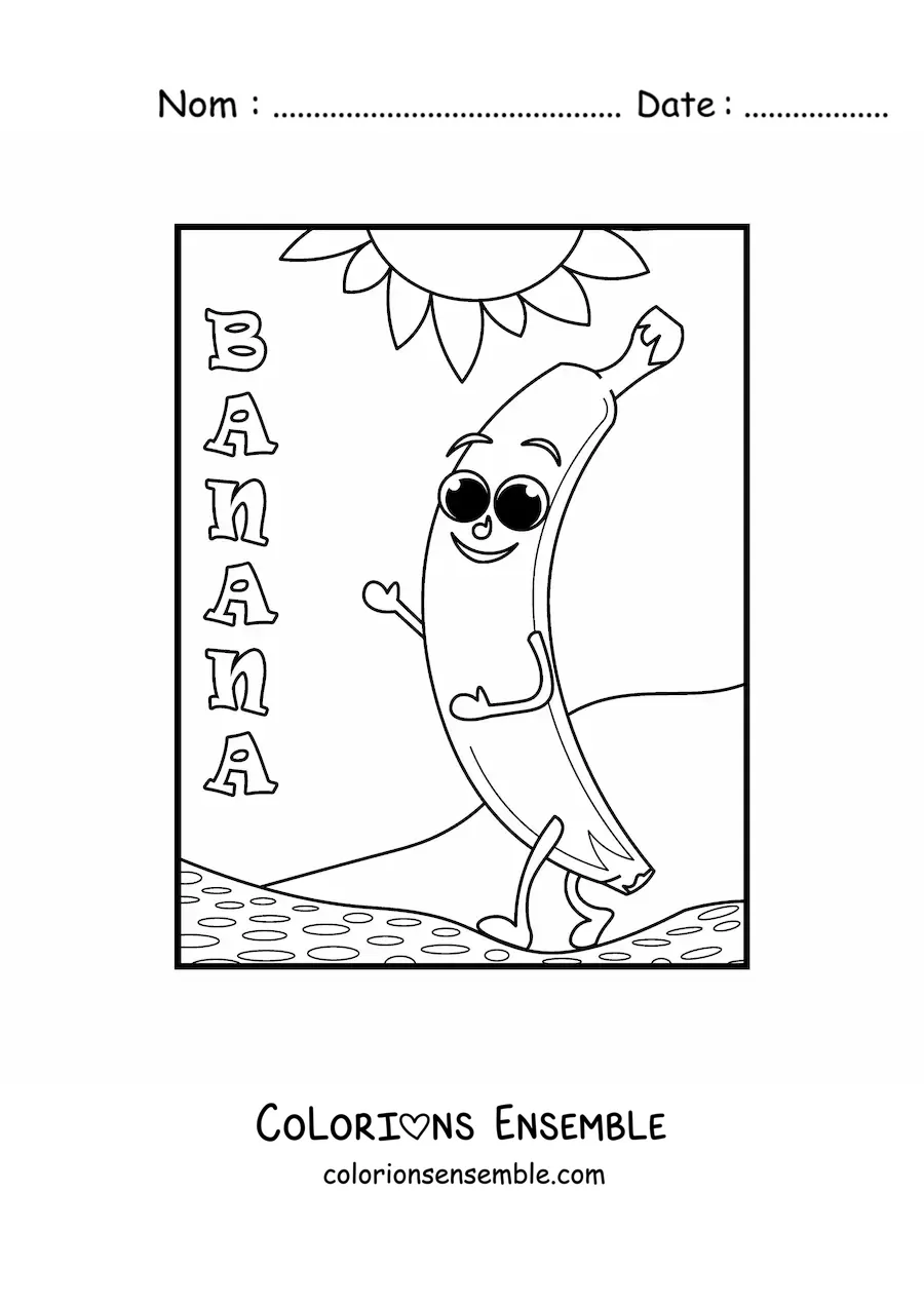 Image à colorier d’une banane kawaii rigolote