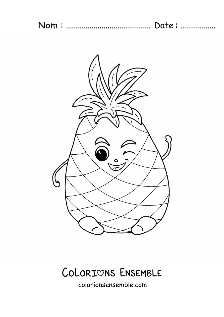 Image à colorier d’un ananas kawaii rigolo