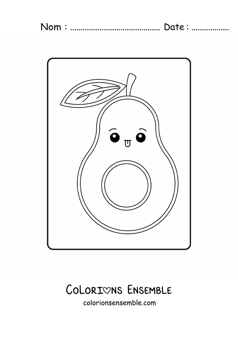 Image à colorier facile d’un avocat kawaii