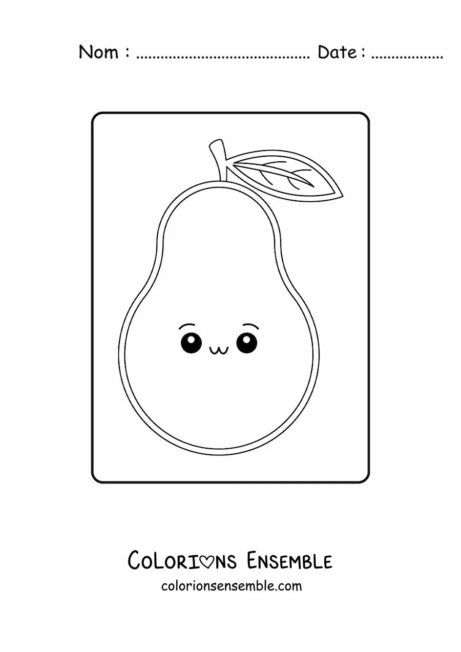 Image à colorier facile d’une poire kawaii