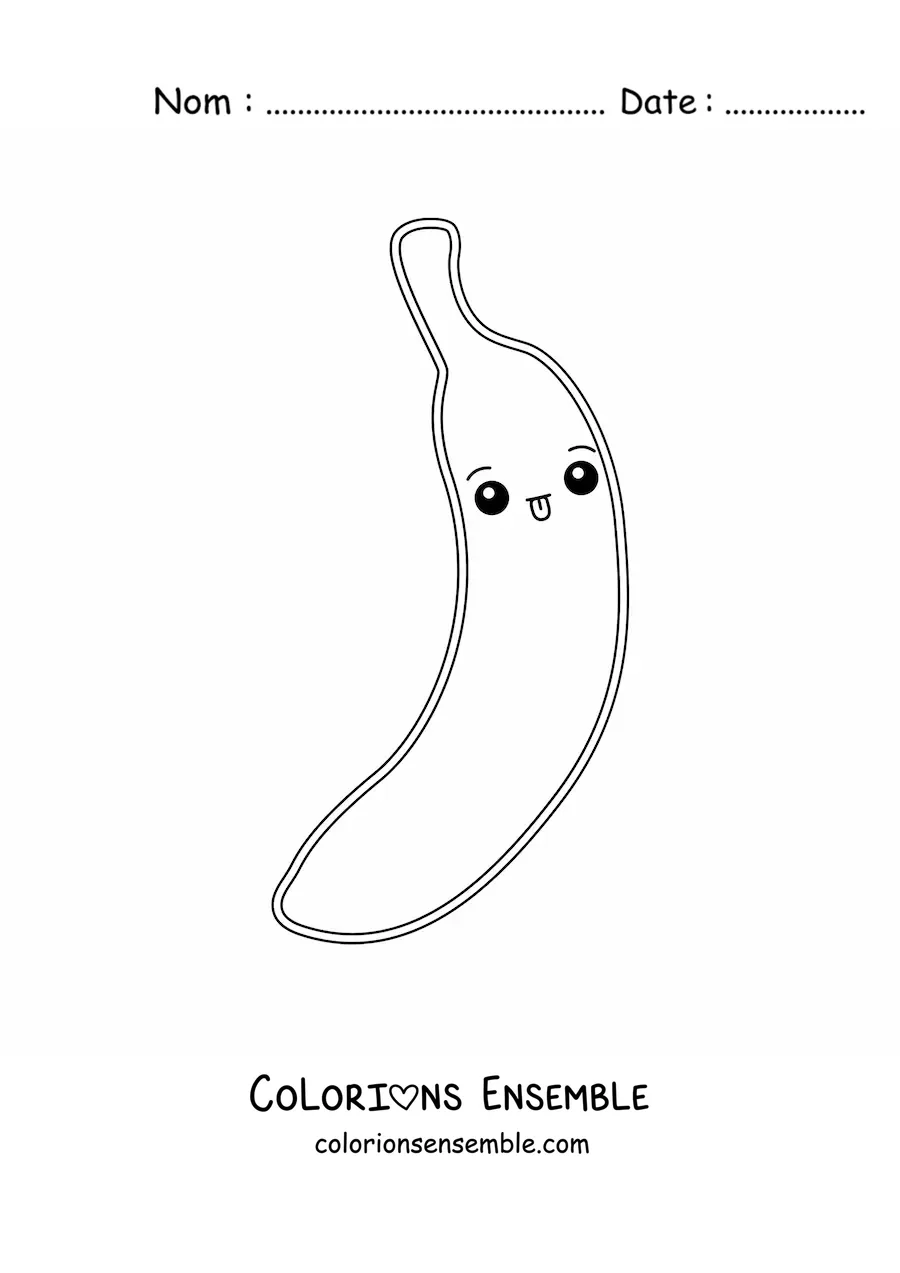 Image à colorier facile d’une banane kawaii