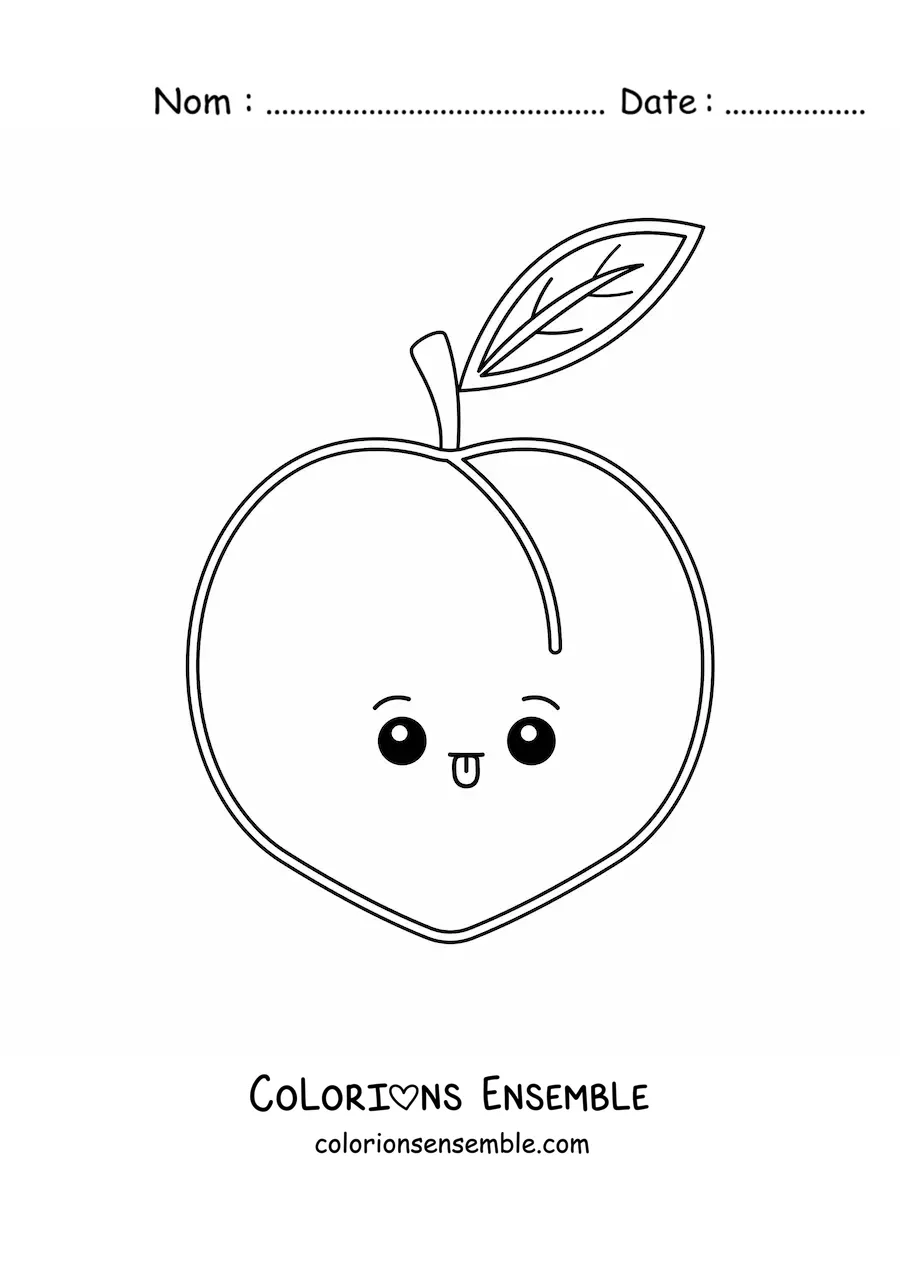 Image à colorier facile d’une pêche kawaii
