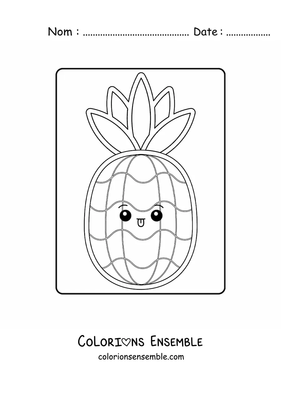 Image à colorier facile d’un ananas kawaii