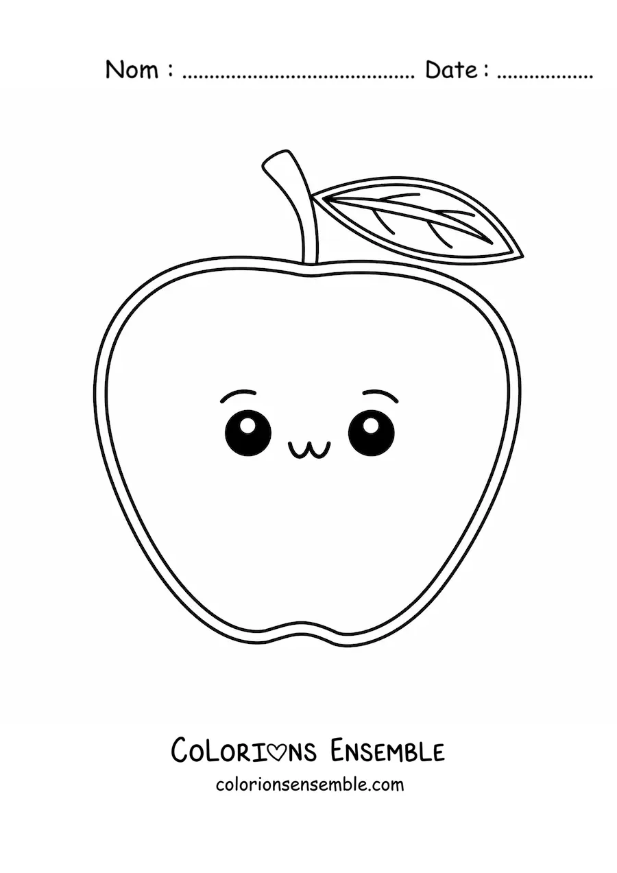 Image à colorier facile d’une pomme kawaii