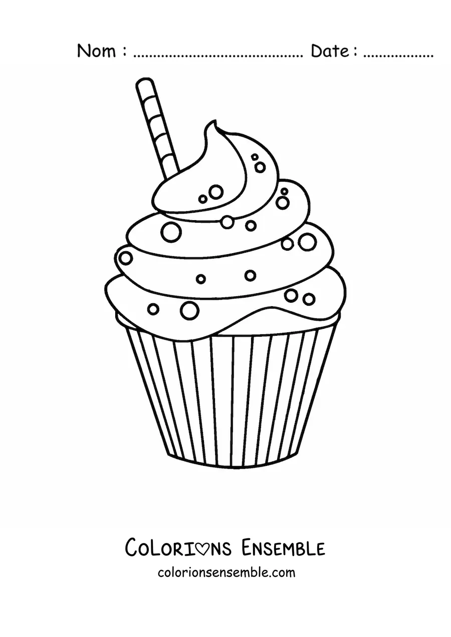 Image à colorier d'un cupcake avec du glaçage et une gaufrette