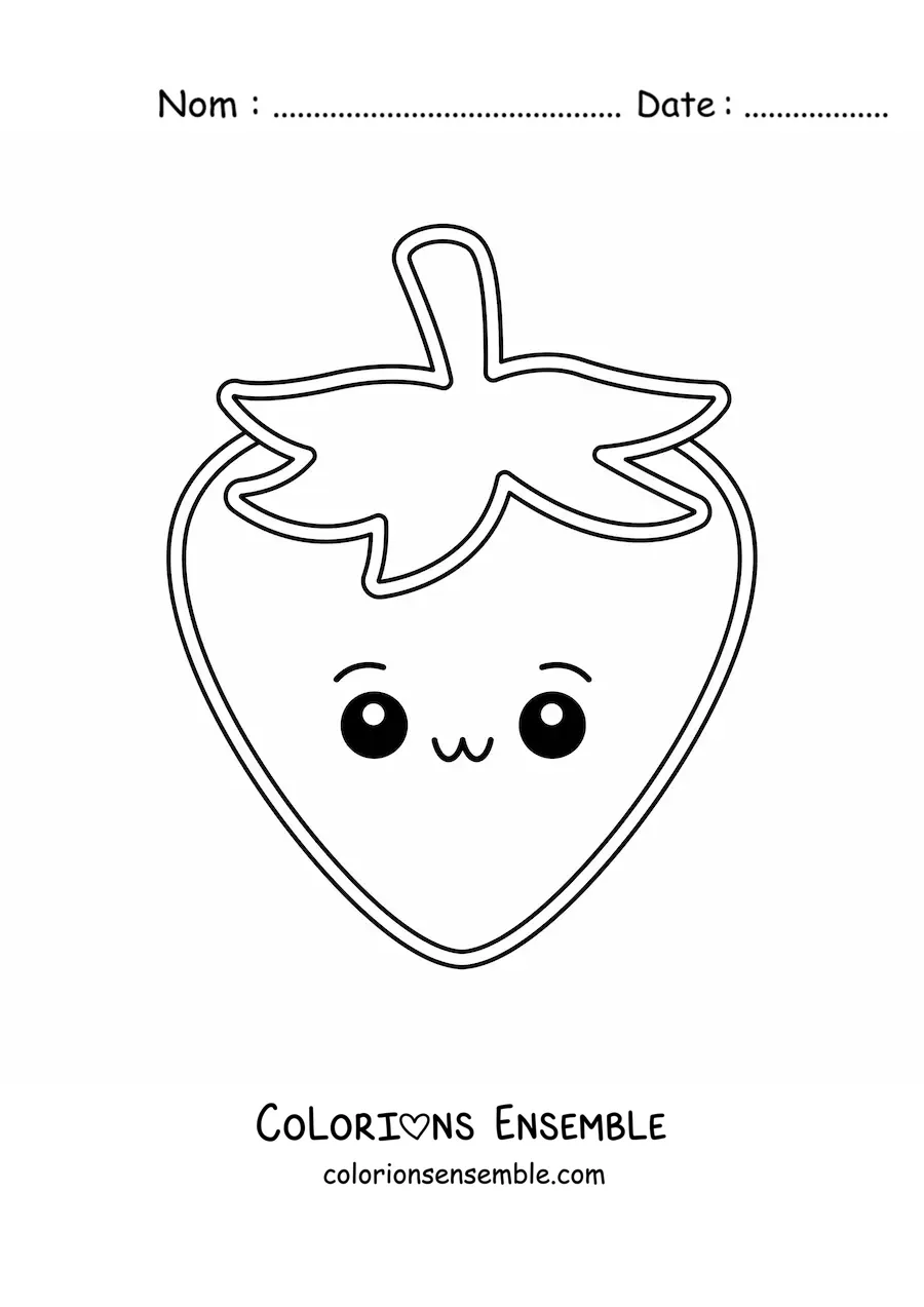 Image à colorier facile d’une fraise kawaii