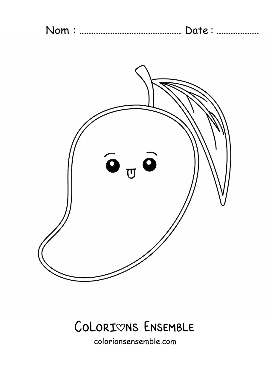 Image à colorier facile d’une mangue kawaii