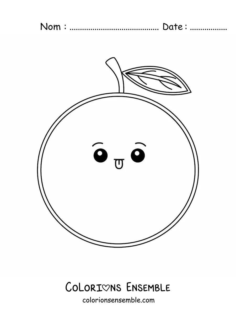 Image à colorier facile d’une orange kawaii