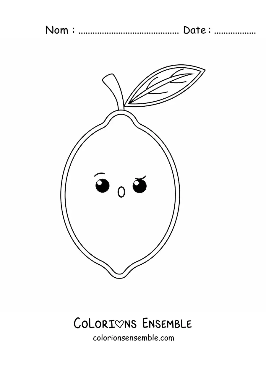 Image à colorier facile d’un citron kawaii