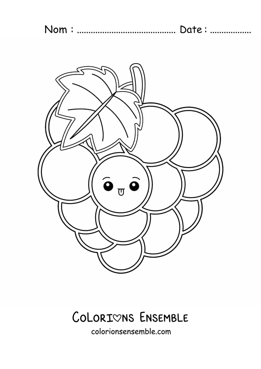 Image à colorier facile d’une grappe de raisin kawaii