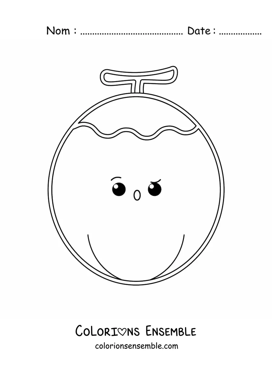 Image à colorier facile d’une noix de coco kawaii