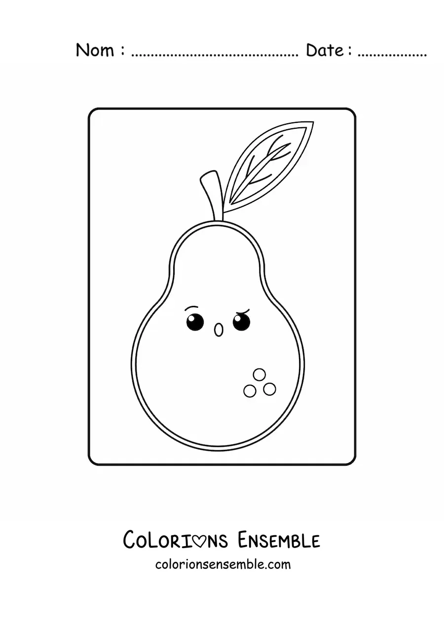 Image à colorier d'une poire kawaii facile