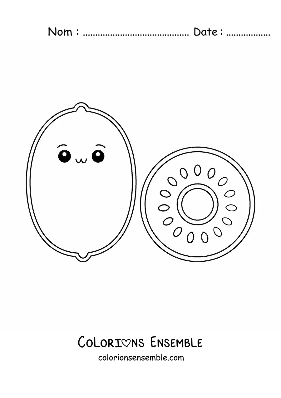 Image à colorier d'un kiwi kawaii facile