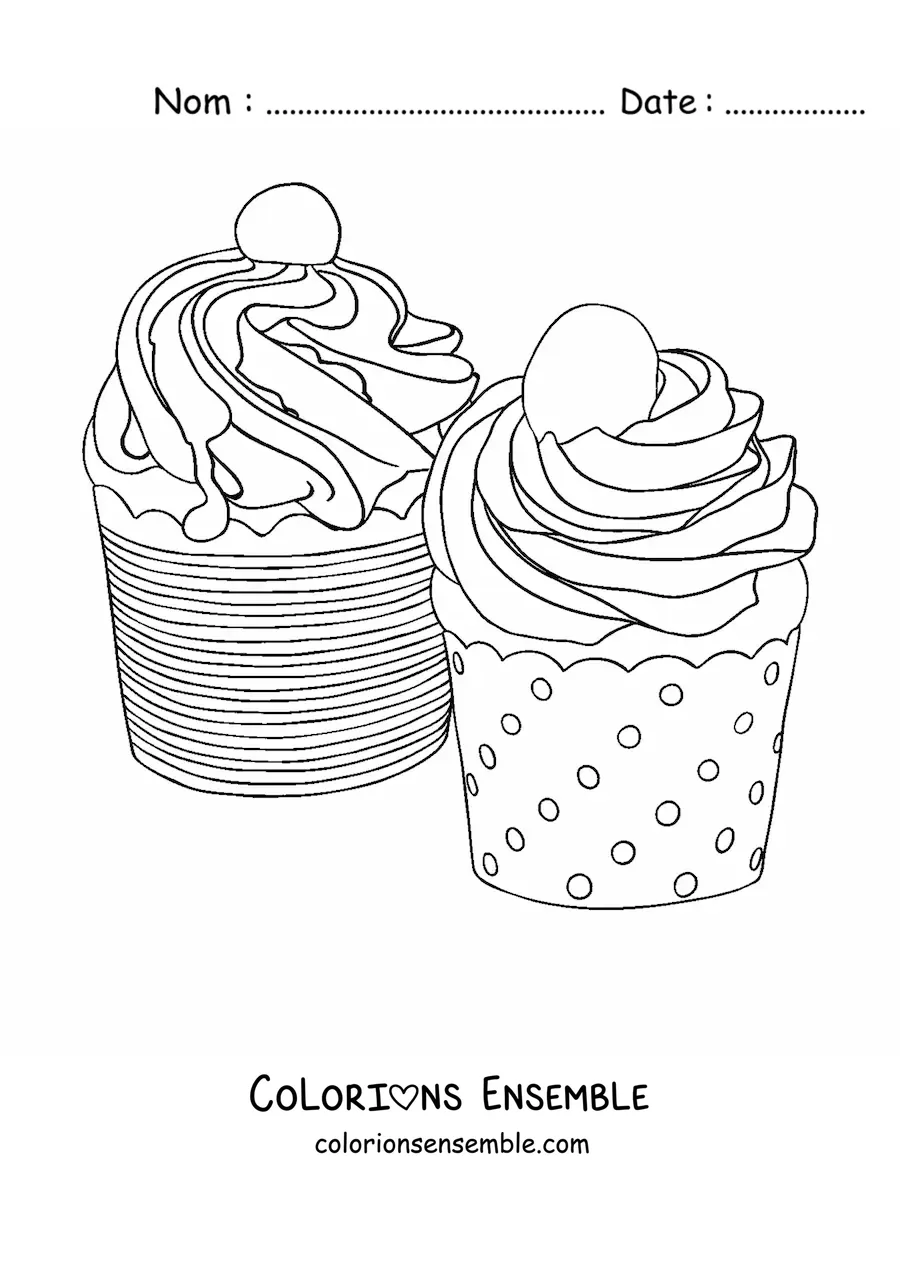 Image à colorier de deux cupcakes glacés