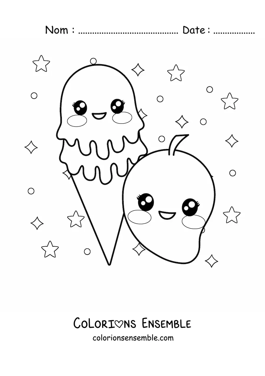 Image à colorier d'une glace à la mangue kawaii