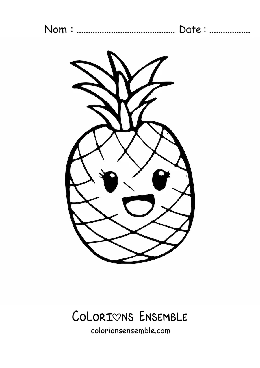 Image à colorier d'un ananas kawaii