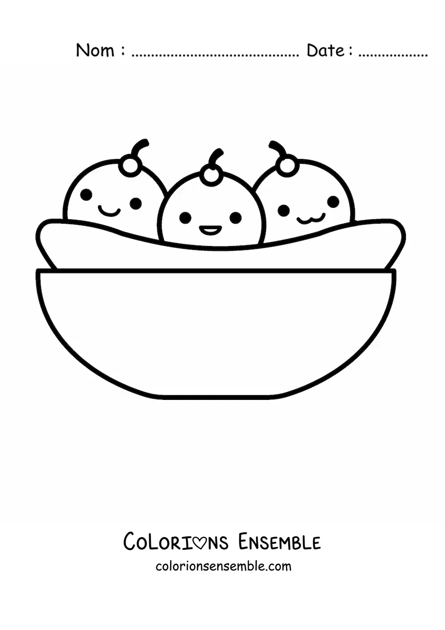 Image à colorier d'un banana split kawaii