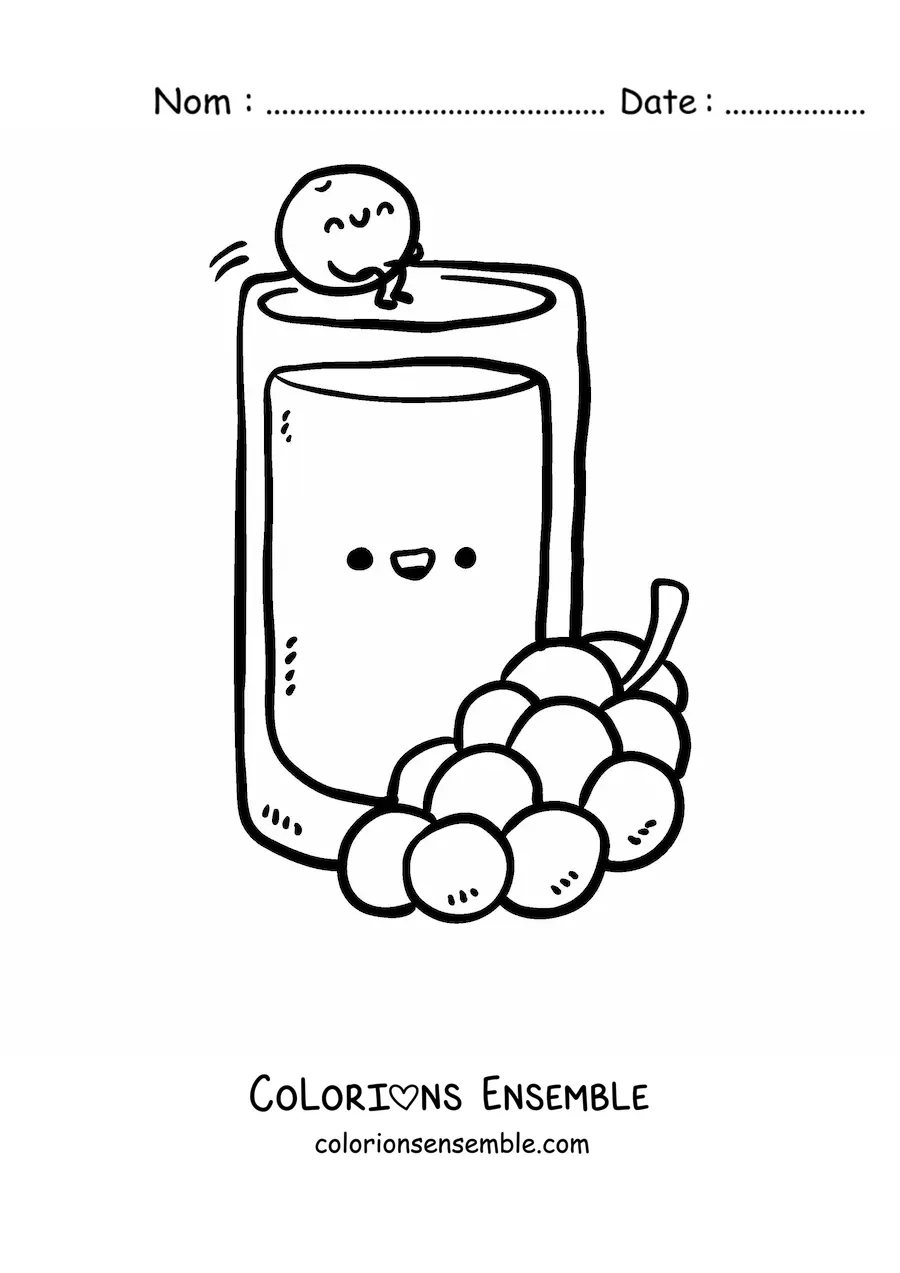 Image à colorier d'un jus de raisin kawaii