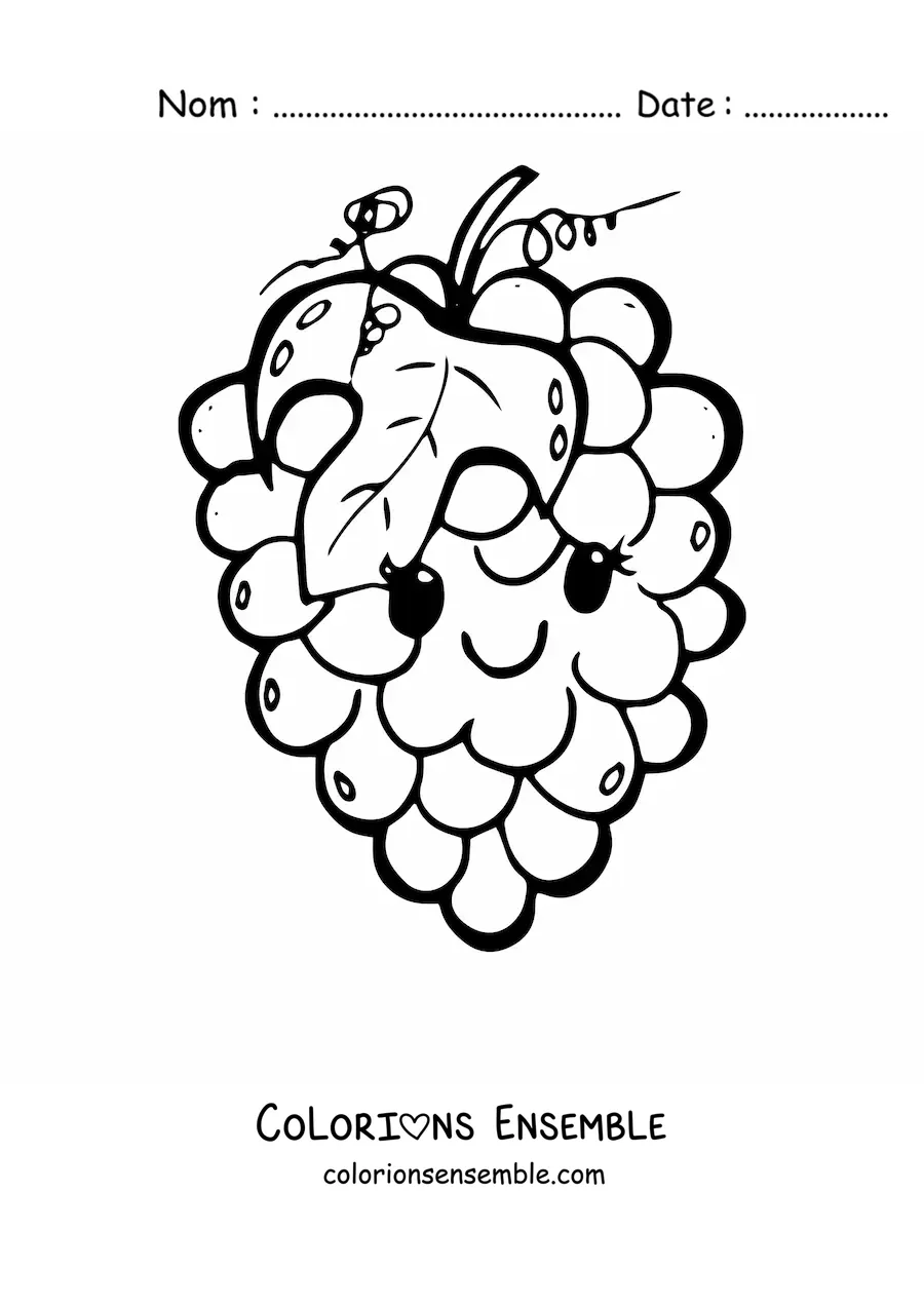 Image à colorier de raisins kawaii