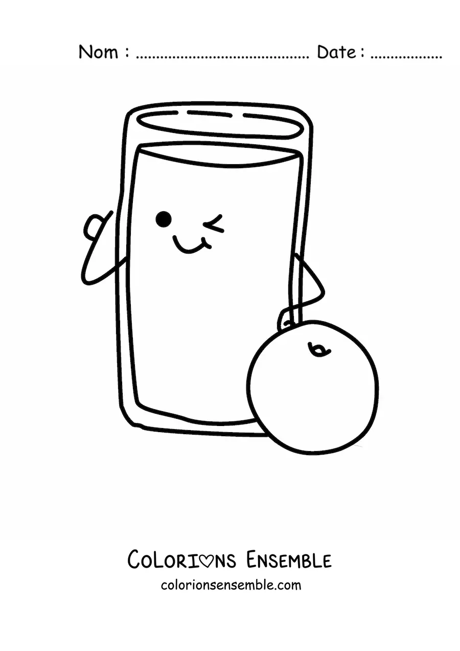 Image à colorier d'un jus d'orange kawaii
