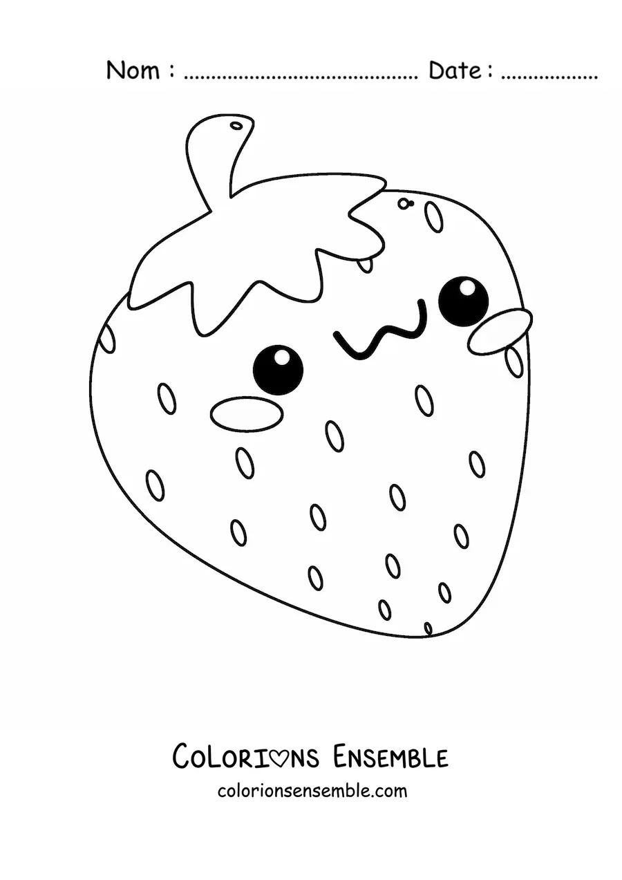 Image à colorier d'une fraise kawaii