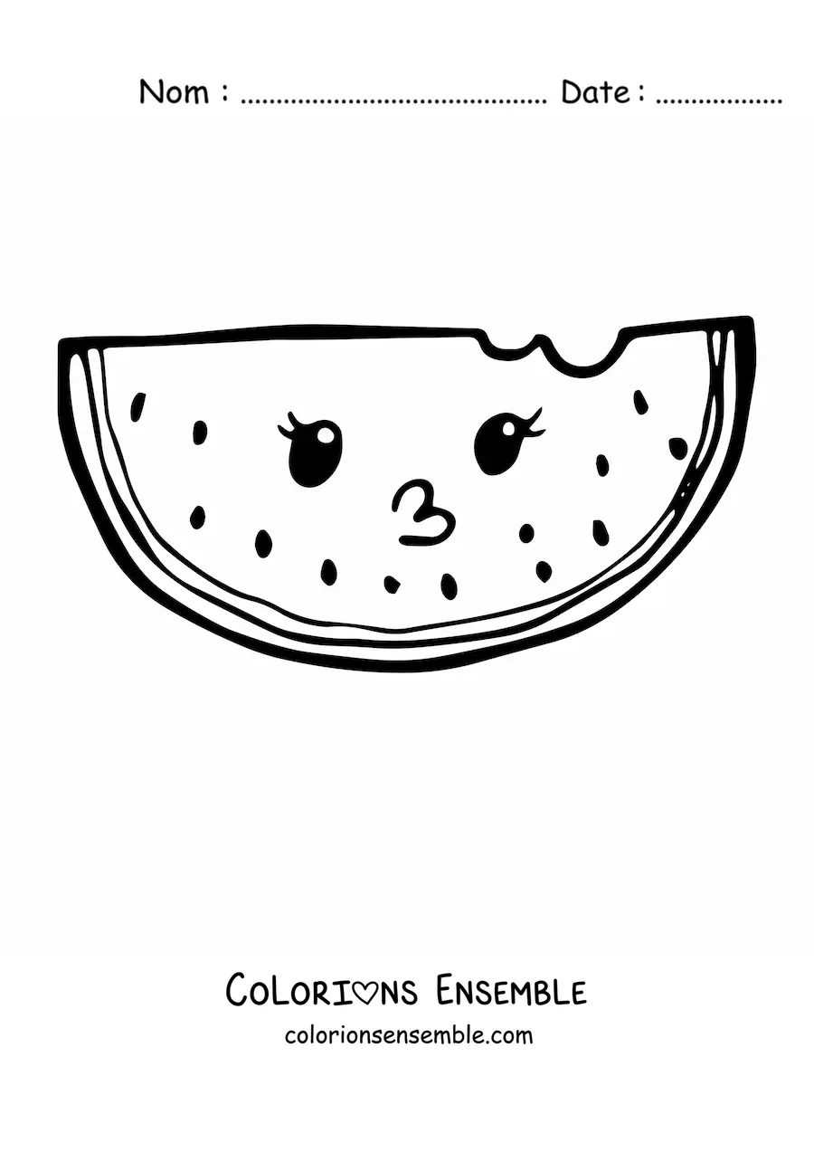 Image à colorier d'une pastèque kawaii