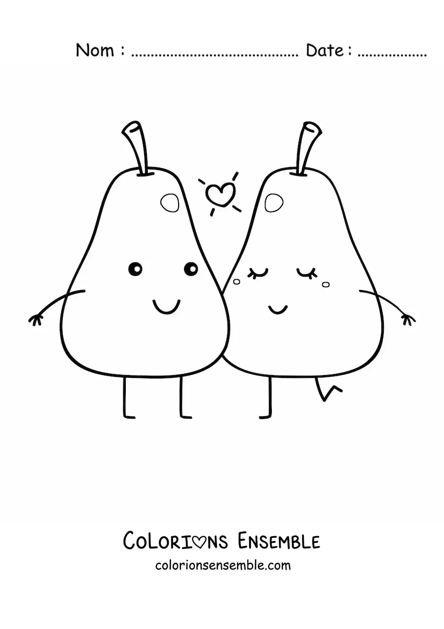 Image à colorier d'un duo de poires kawaii