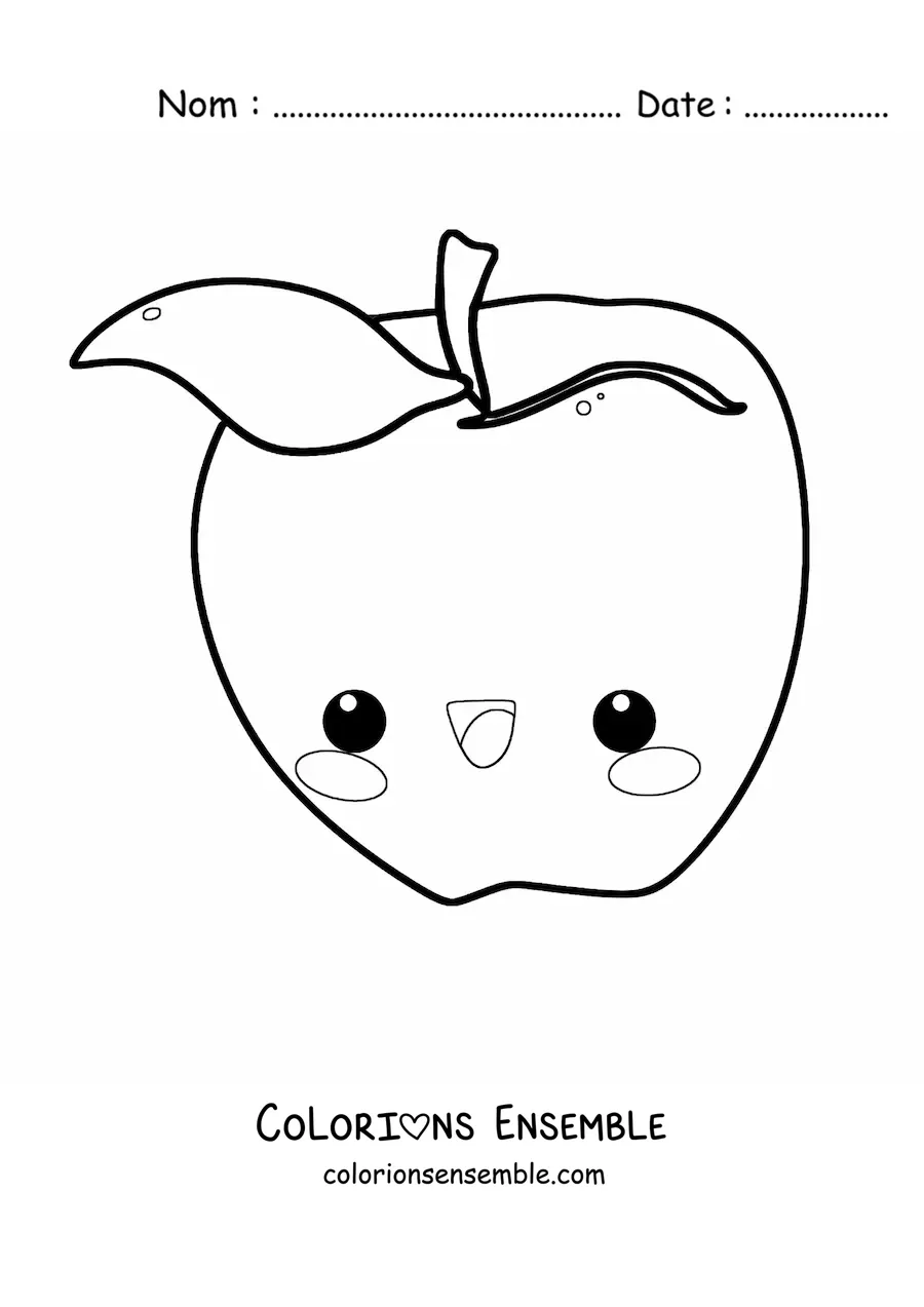 Image à colorier d'une pomme kawaii animée