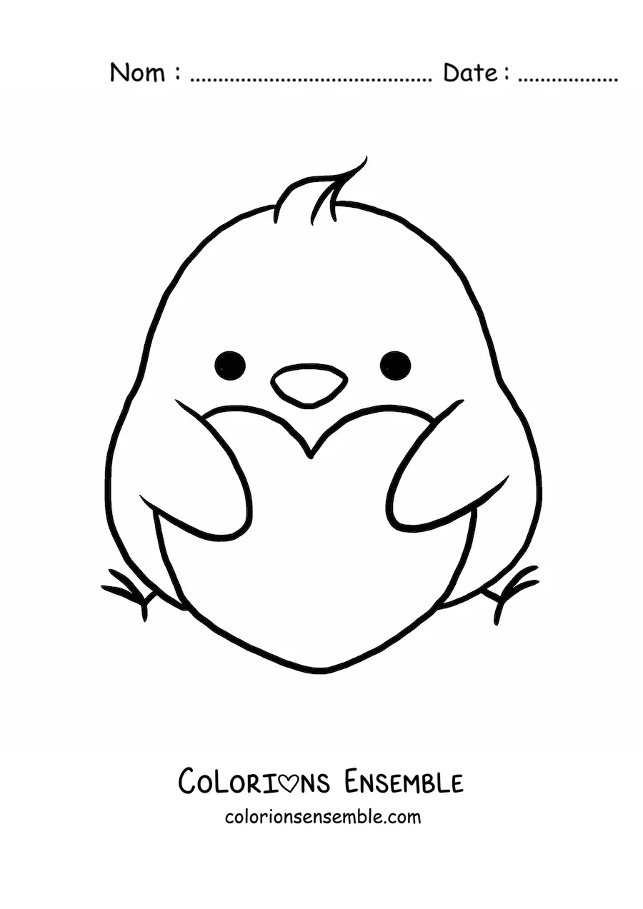 Image à colorier d'un grand poussin kawaii avec un cœur