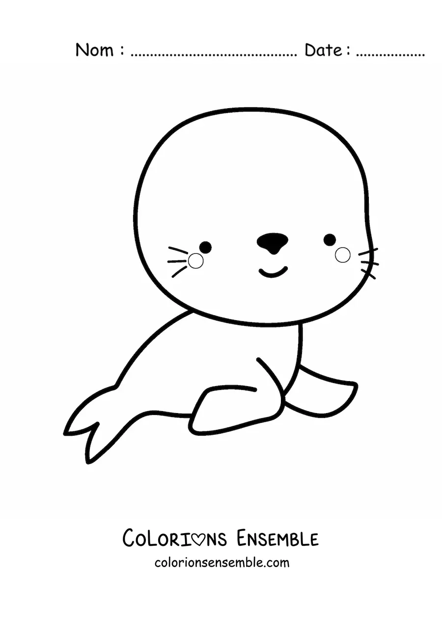 Image à colorier d'un grand phoque kawaii