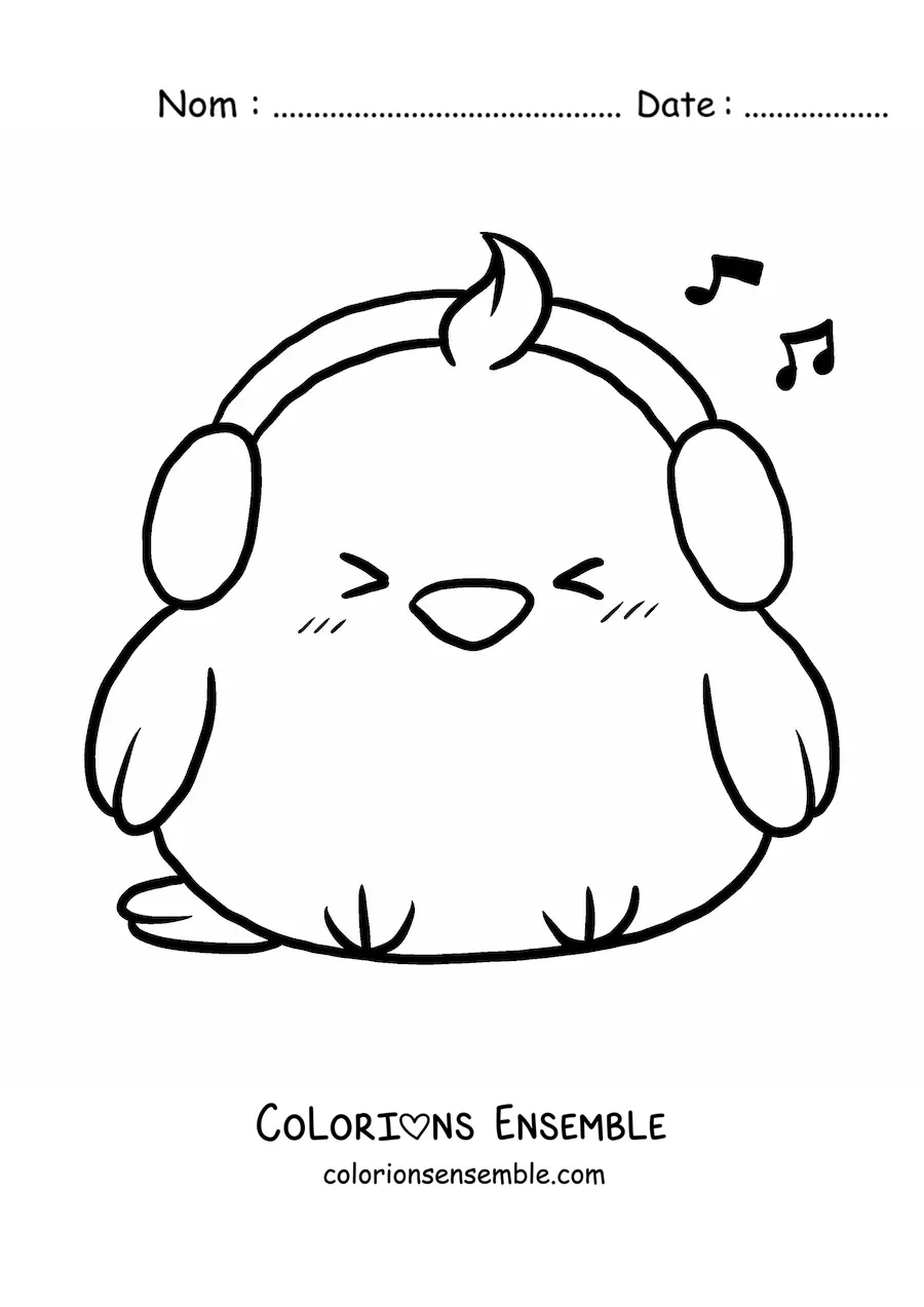 Image à colorier d'un poussin kawaii avec un casque