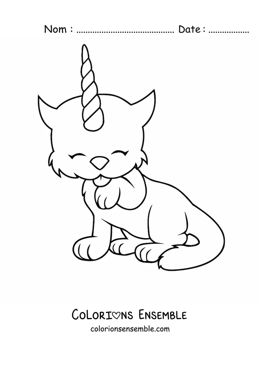 Image à colorier d'un chat licorne