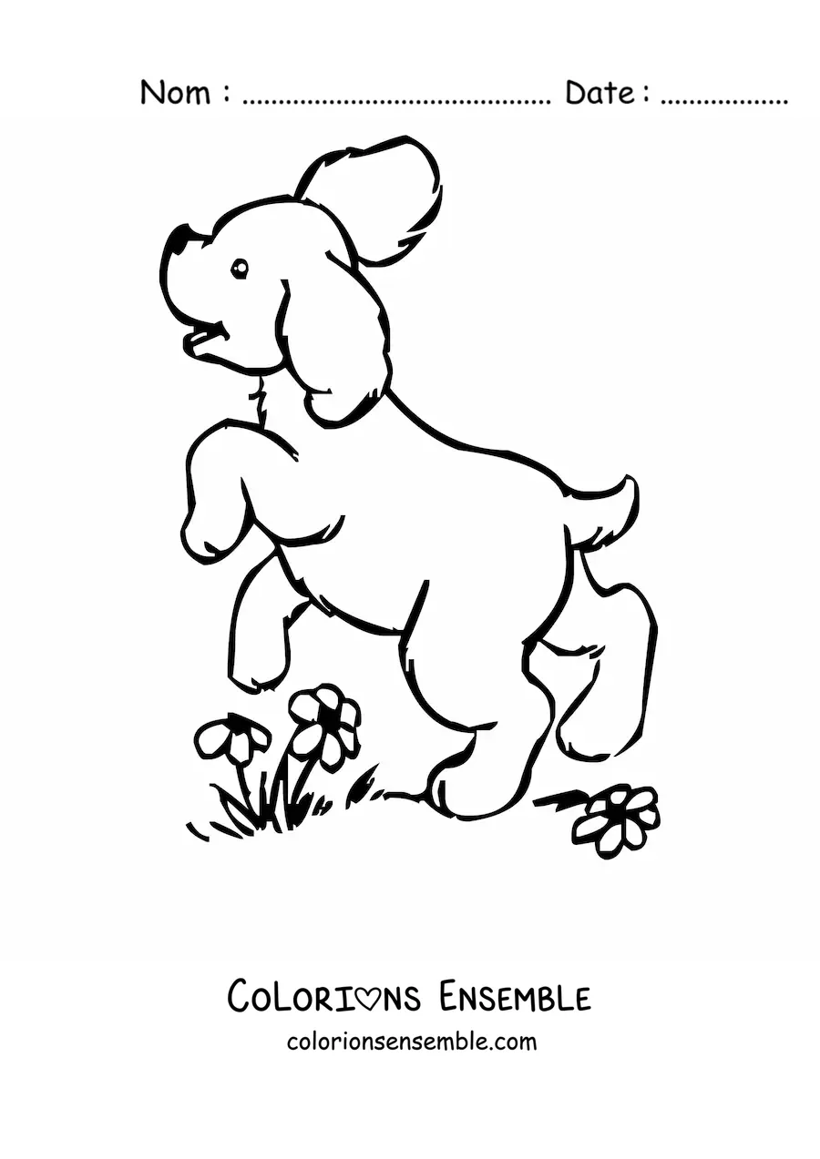 Image à colorier d'un chiot animé qui saute