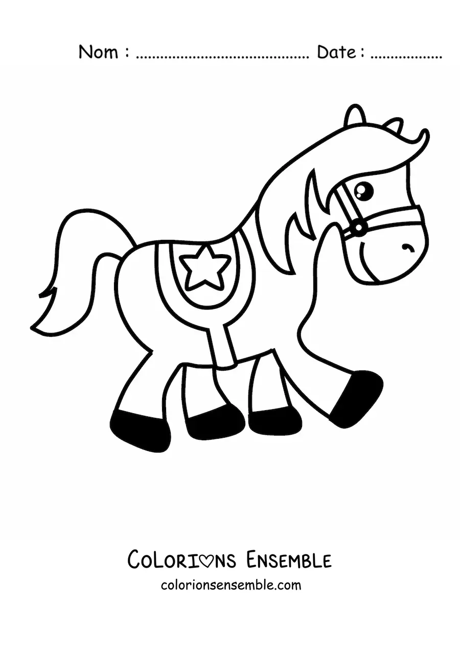 Coloriage facile d'un cheval kawaii sellé